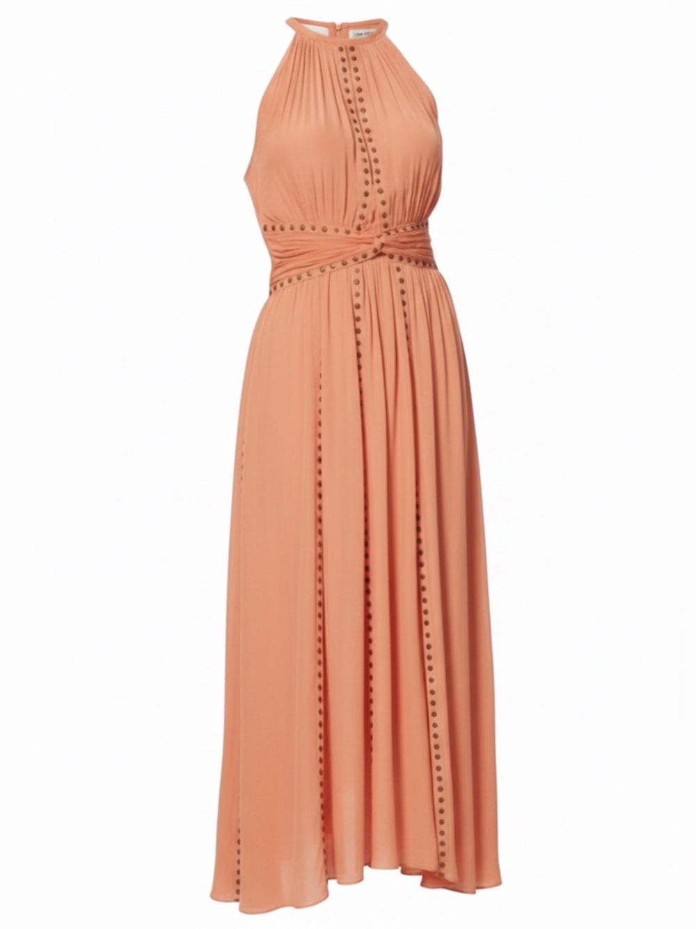 Ramy Brook Mel Satin Stud Trim Sleeveless Halter Neck Midi Dress, Size M